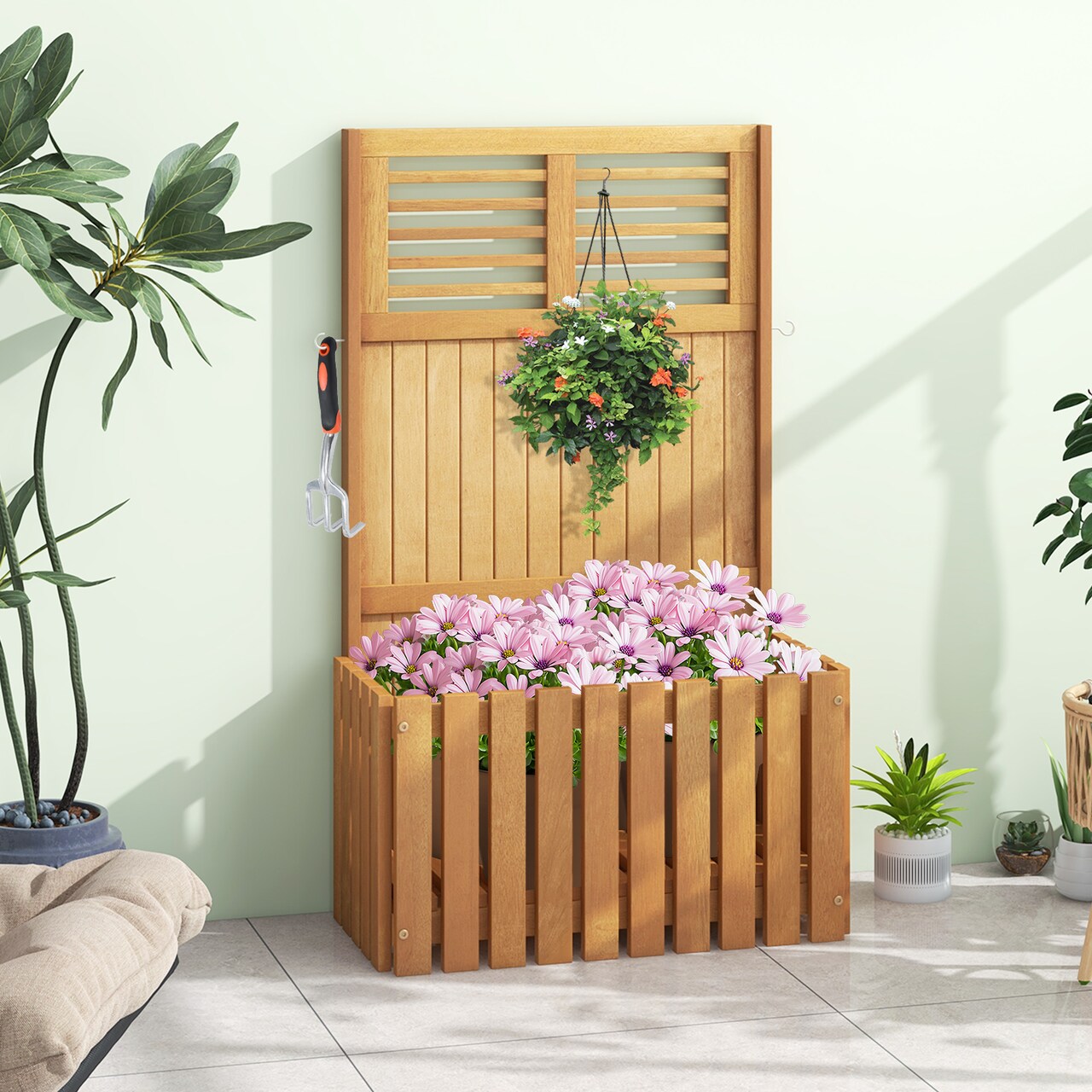 Wooden Raised Garden Bed with Privacy Screen - 25" L x 13" W x 41" H